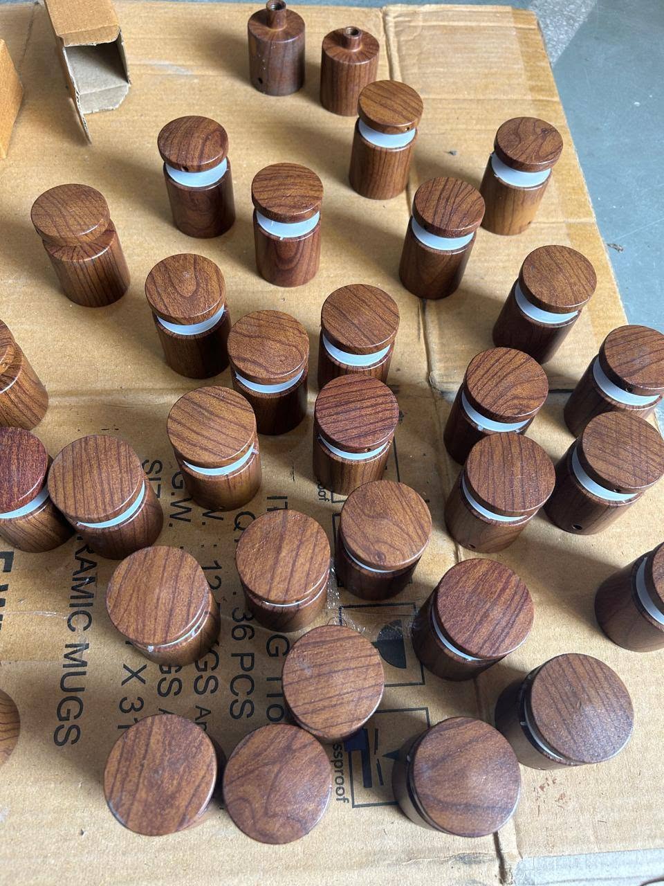 Wood-finish glass standoff caps